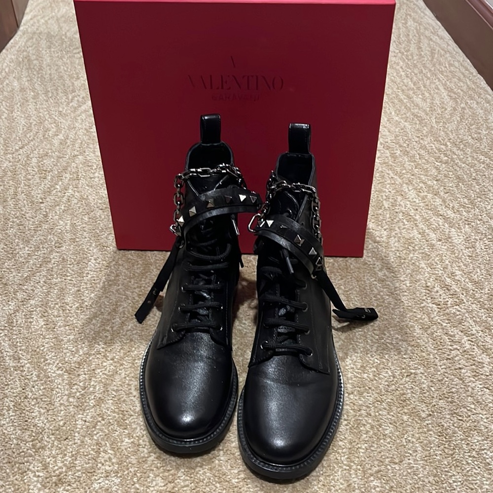 Valentino rock stud leather combat boots